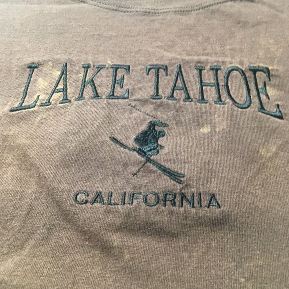 vtg 90s slopes embroidered t-shirt XL lake tahoe ski beach usa distressed - Picture 2 of 8